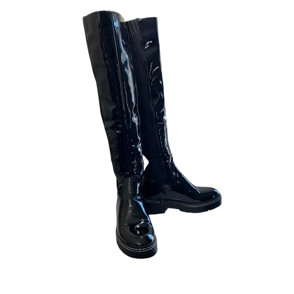 River Island Amsterdam‎ Womens Black Long Patent Knitted Over the Knee Boots 6.5